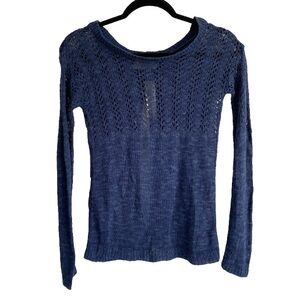 Sweet N Sinful Women's Navy Open Back Knit Crochet Sweater Size XS NWT